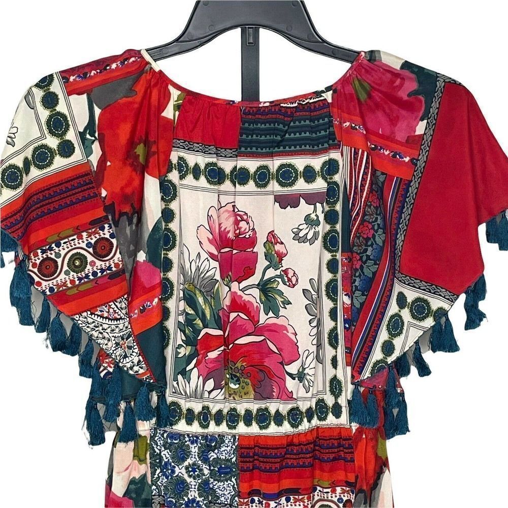 vanessa Virginia Anthropologie Persian Rose Floral Dress XS Tassel Trim lined - Picture 6 of 8